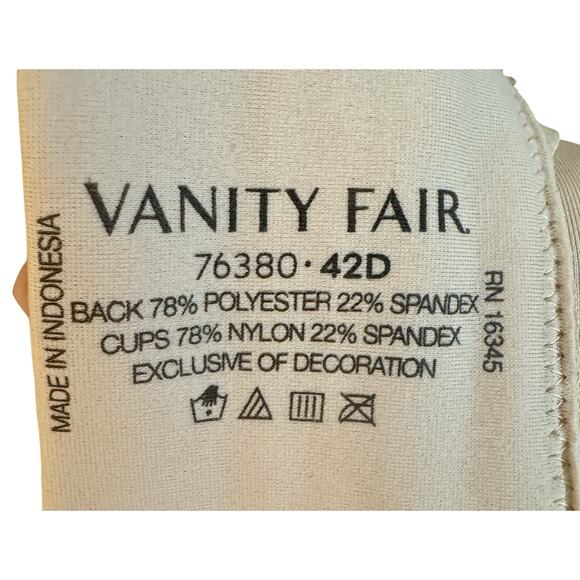 Vanity Fair Beauty Back Underwire Comfort Beige Padded Adjustable 76380 42D - Picture 7 of 7
